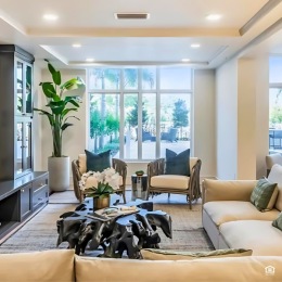 well lit clubhouse with couches